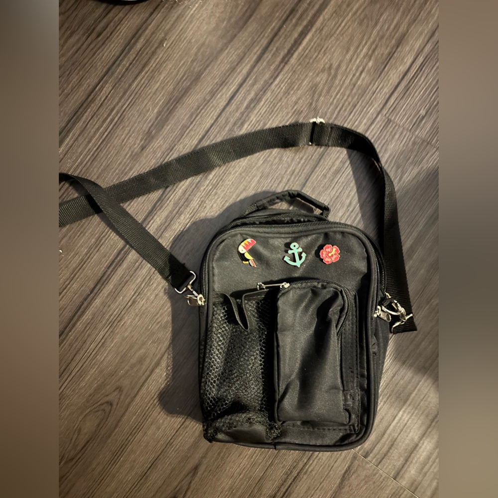 Chic Black Crossbody Bag with Nautical Pins